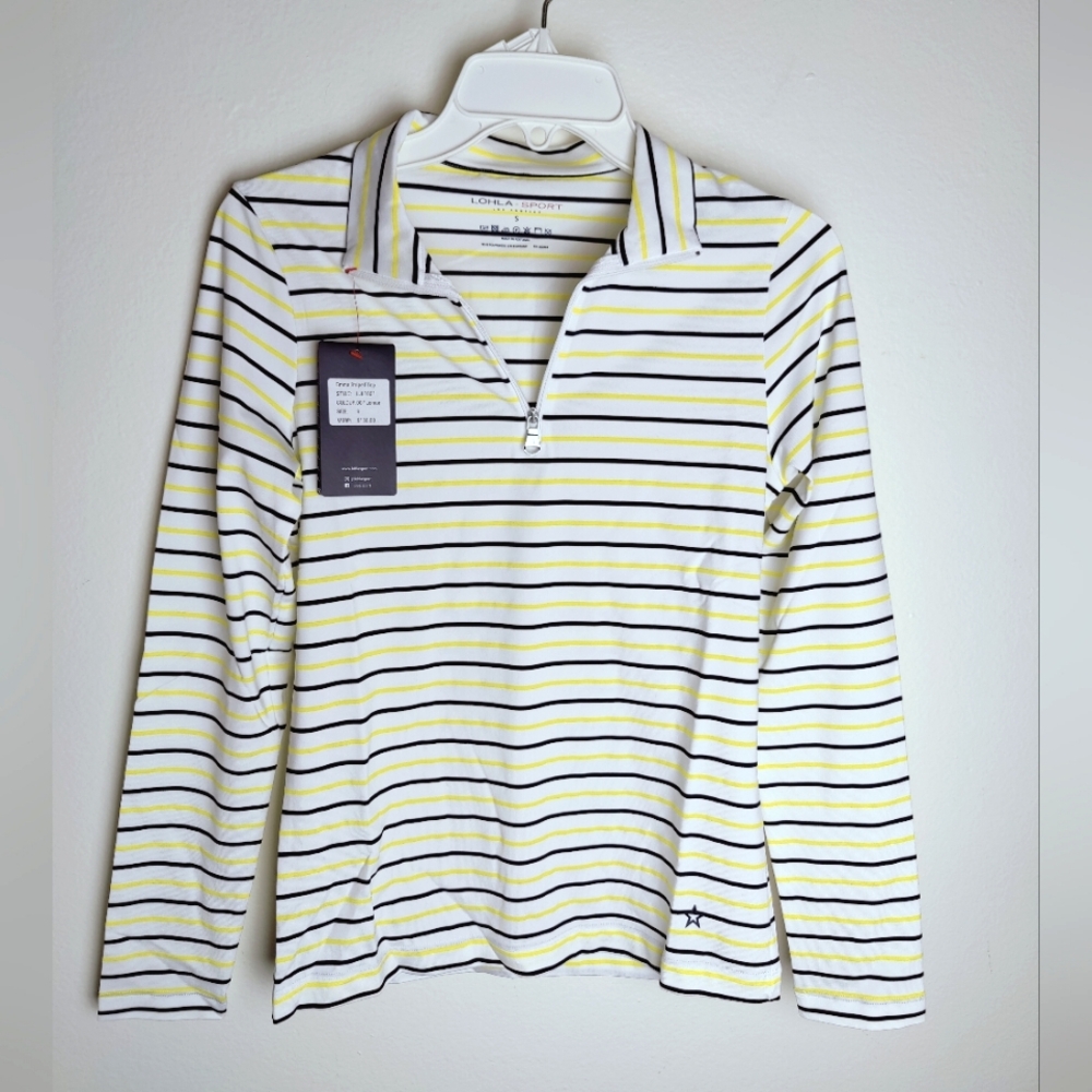 NWT Lohla Sport Emma Lemon Striped Half Zip Long Sleeve Golf Shirt Top, S & M